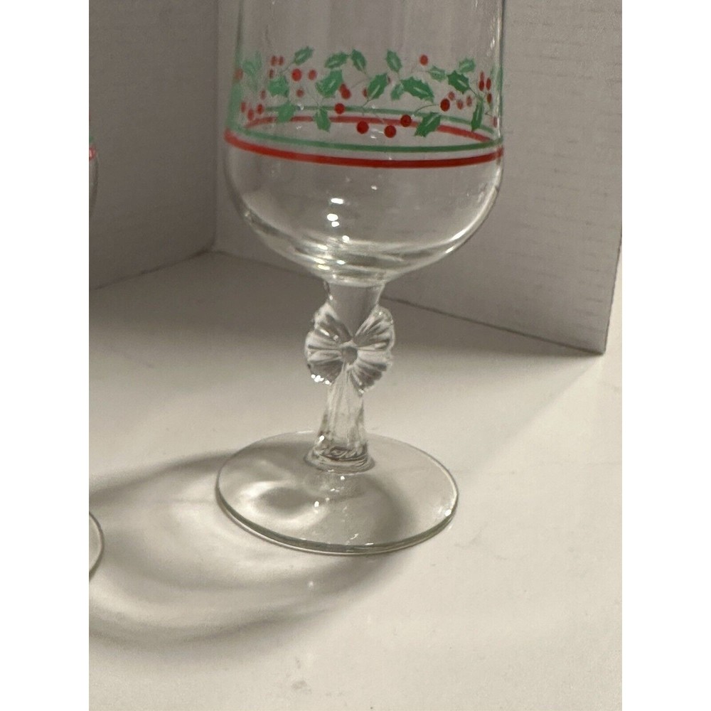 Arby’s Christmas Holly Berry Bow Stem Holly Vtg Goblets Libbey Parfait Bowl Set - Picture 13 of 16